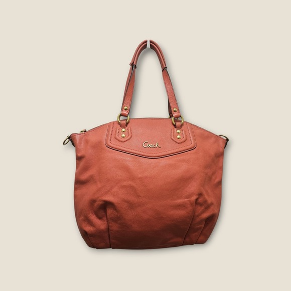 Coach Leather Satchel Shoulder Bag Purse Coral Top Zip D1371 F23684 - Picture 1 of 11